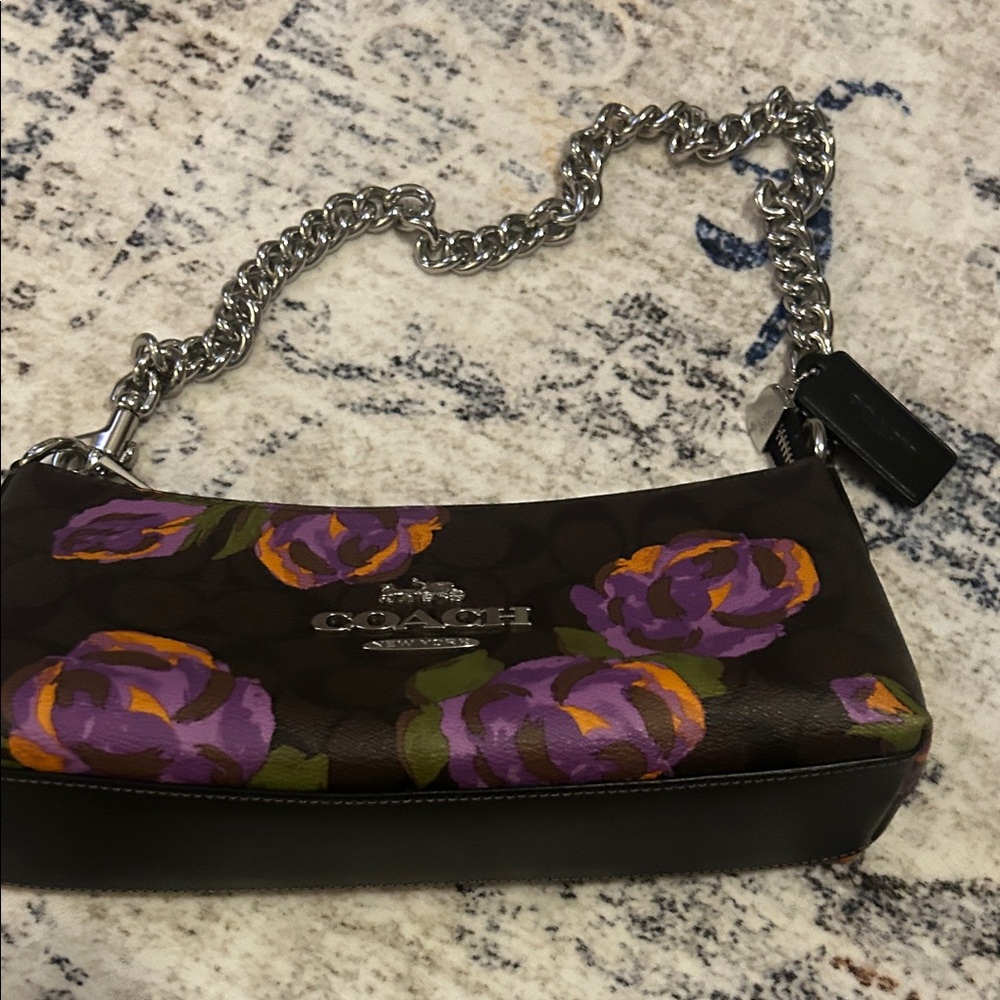 Coach Purple and Brown Floral Shoulder Bag